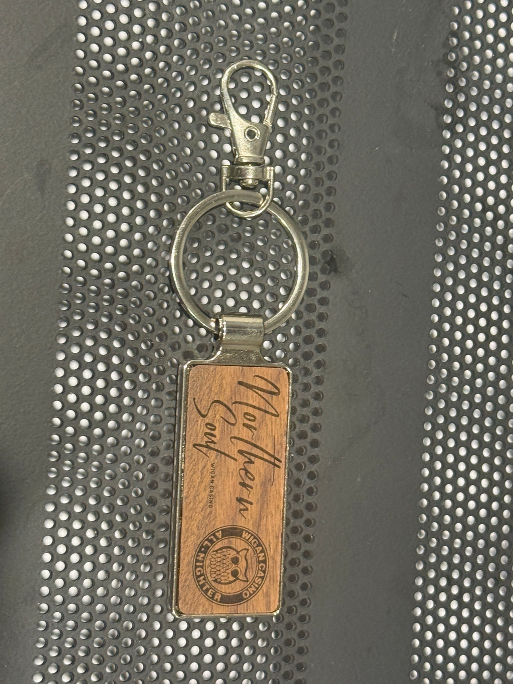 Keyring - SKU TS0025 - Stainless Steel & Wood - Northern Strip!